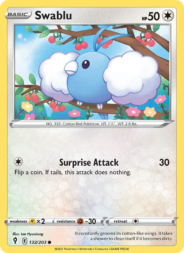 Swablu 132/203  - Reverse Holofoil SWSH07 Evolving Skies - Common