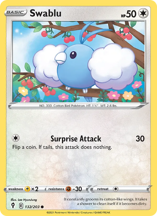 Swablu 132/203  - Reverse Holofoil SWSH07 Evolving Skies - Common