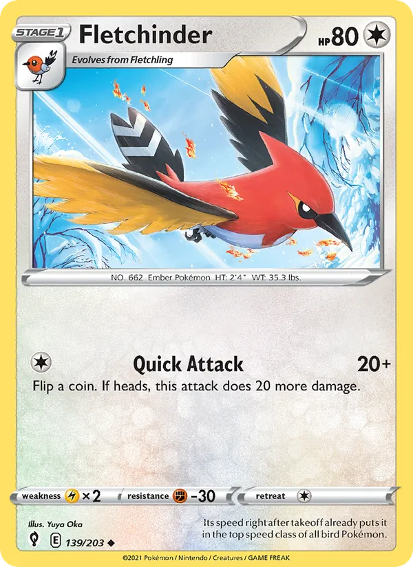 Fletchinder 139/203  - Reverse Holofoil SWSH07 Evolving Skies - Uncommon