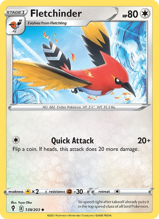 Fletchinder 139/203  - Reverse Holofoil SWSH07 Evolving Skies - Uncommon