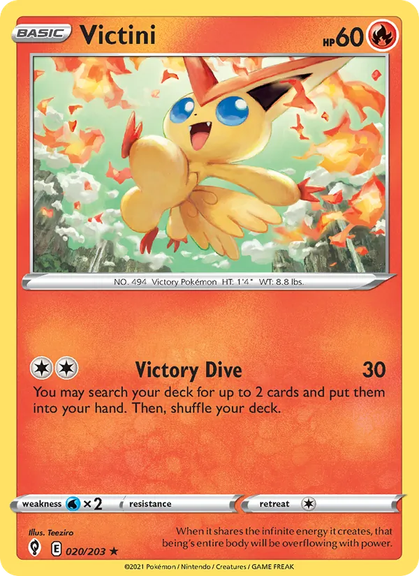 Victini 20/203  - Reverse Holofoil SWSH07 Evolving Skies - Holo Rare