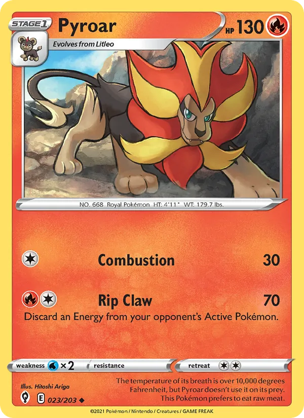 Pyroar 23/203  - Reverse Holofoil SWSH07 Evolving Skies - Uncommon