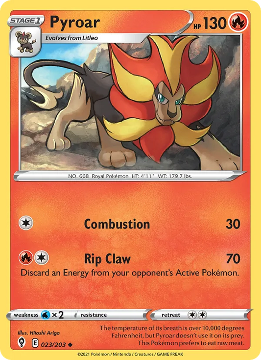 Pyroar 23/203  - Reverse Holofoil SWSH07 Evolving Skies - Uncommon