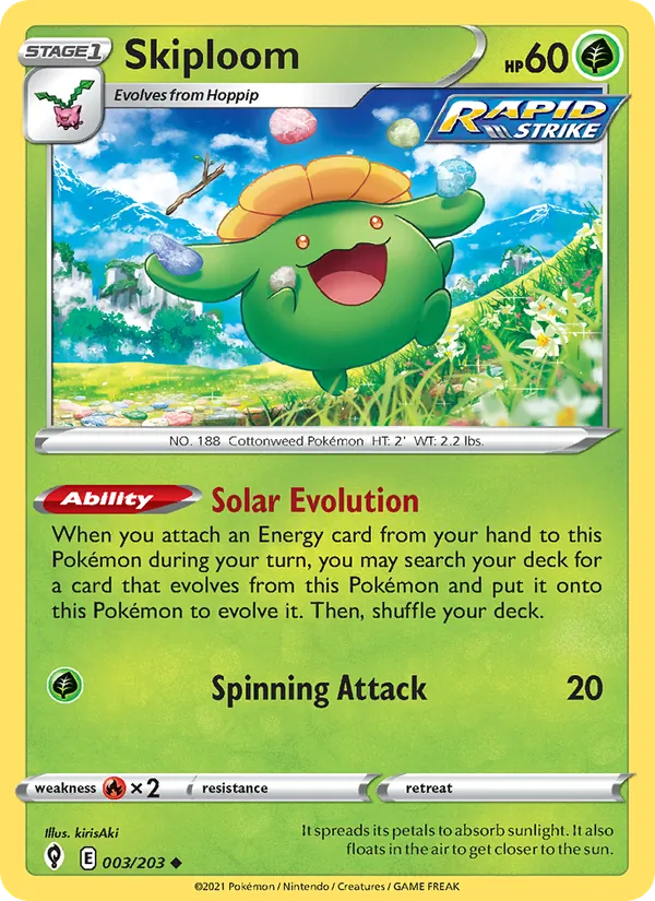 Skiploom 3/203  - Reverse Holofoil SWSH07 Evolving Skies - Uncommon