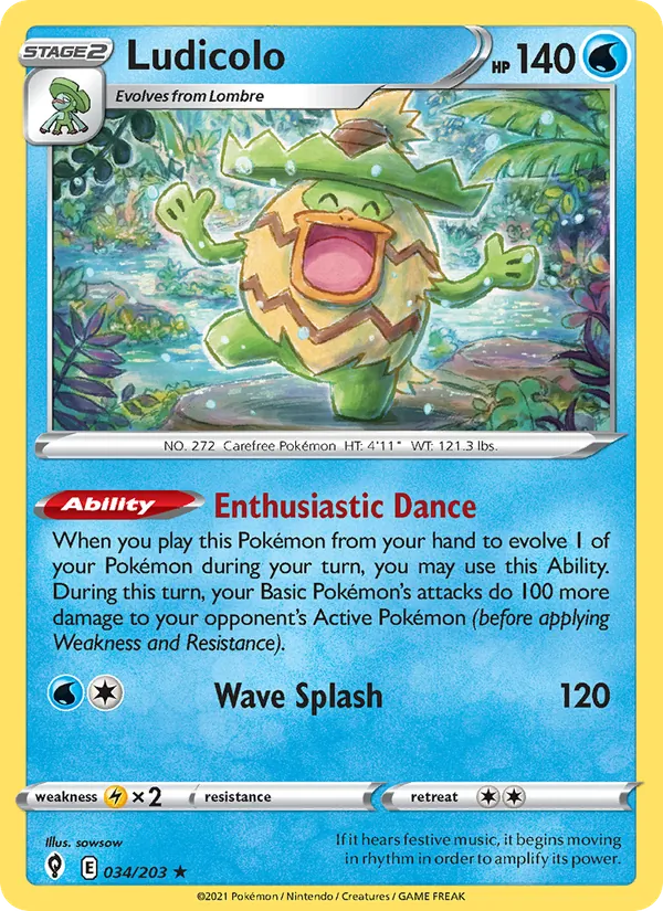 Ludicolo 34/203  - Reverse Holofoil SWSH07 Evolving Skies - Holo Rare
