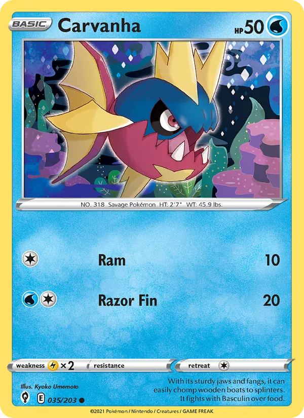 Carvanha 35/203  - Reverse Holofoil SWSH07 Evolving Skies - Common