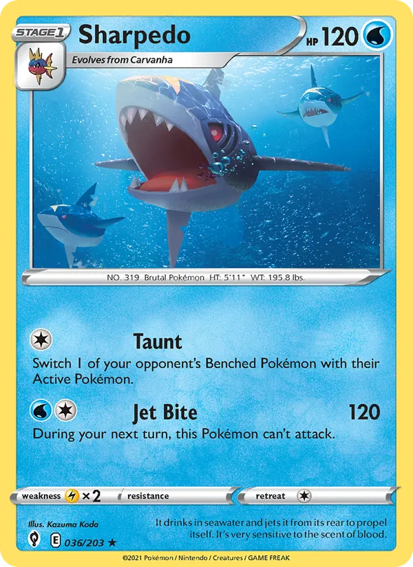 Sharpedo 36/203  - Reverse Holofoil SWSH07 Evolving Skies - Rare