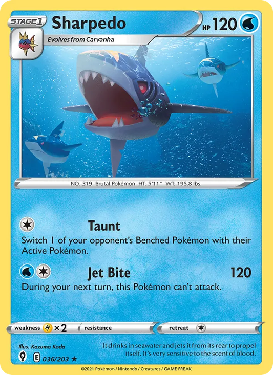 Sharpedo 36/203  - Reverse Holofoil SWSH07 Evolving Skies - Rare