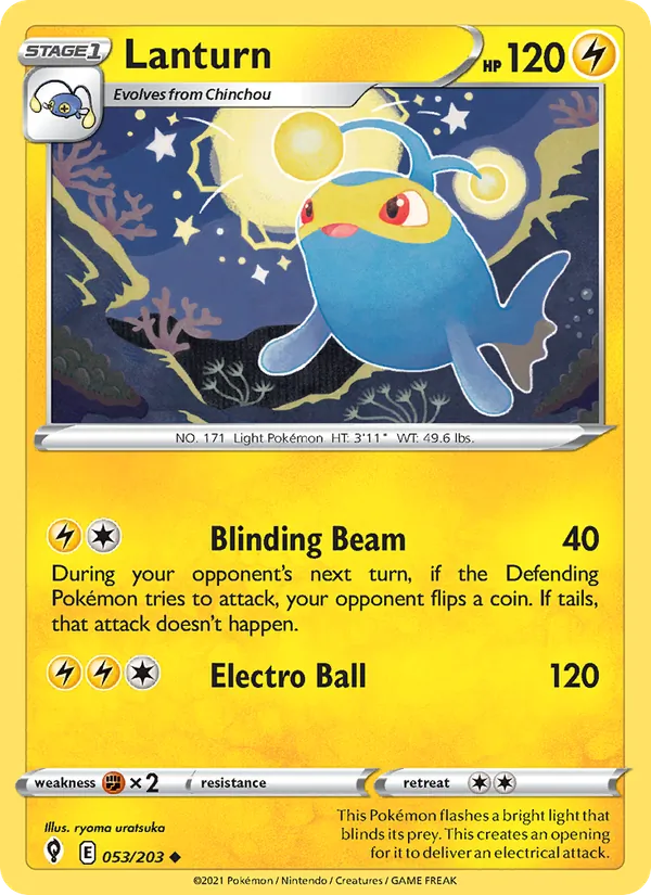 Lanturn 53/203  - Reverse Holofoil SWSH07 Evolving Skies - Uncommon