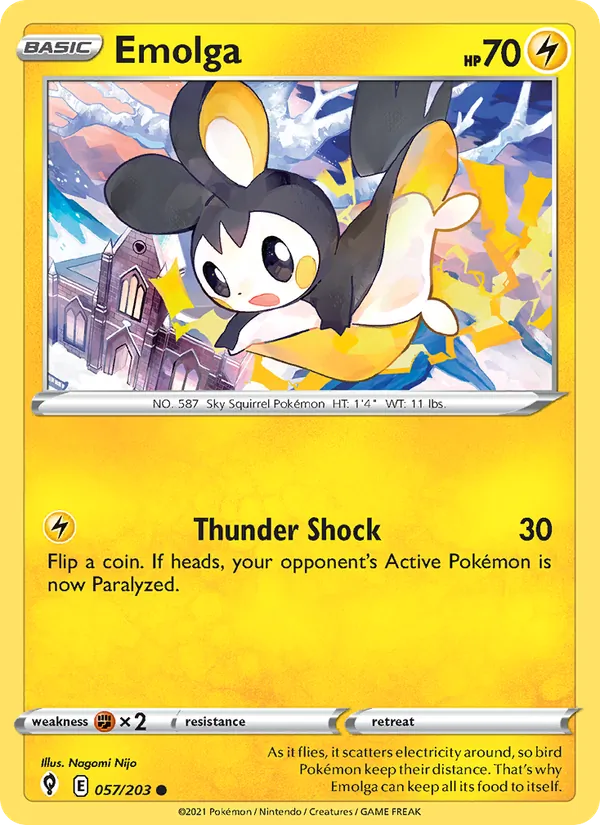 Emolga 57/203  - Reverse Holofoil SWSH07 Evolving Skies - Common