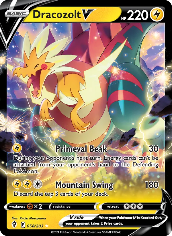 Dracozolt V 58/203  - Holofoil SWSH07 Evolving Skies - Holo Rare V