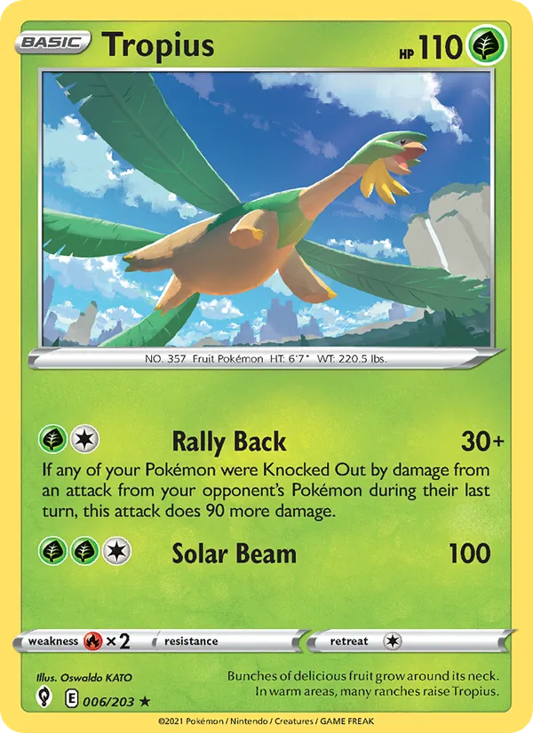 Tropius 6/203  - Reverse Holofoil SWSH07 Evolving Skies - Rare