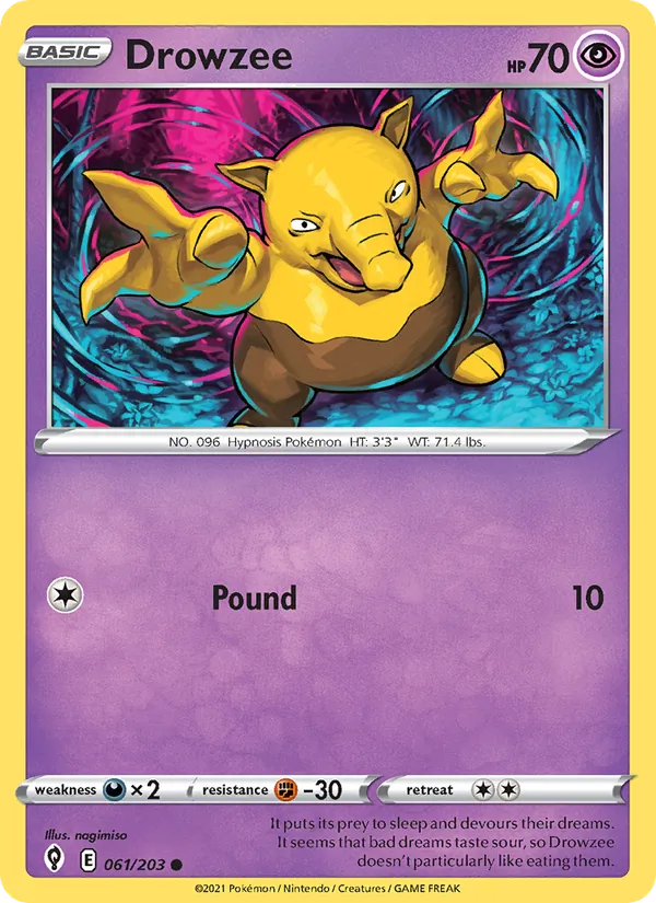 Drowzee 61/203  - Reverse Holofoil SWSH07 Evolving Skies - Common