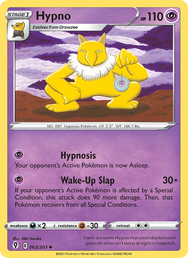 Hypno 62/203  - Reverse Holofoil SWSH07 Evolving Skies - Uncommon