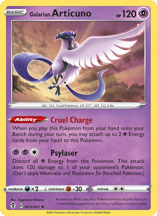 Galarian Articuno 63/203  - Holofoil SWSH07 Evolving Skies - Holo Rare