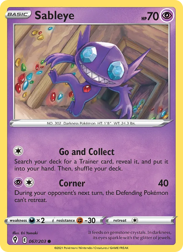 Sableye 67/203  - Reverse Holofoil SWSH07 Evolving Skies - Common