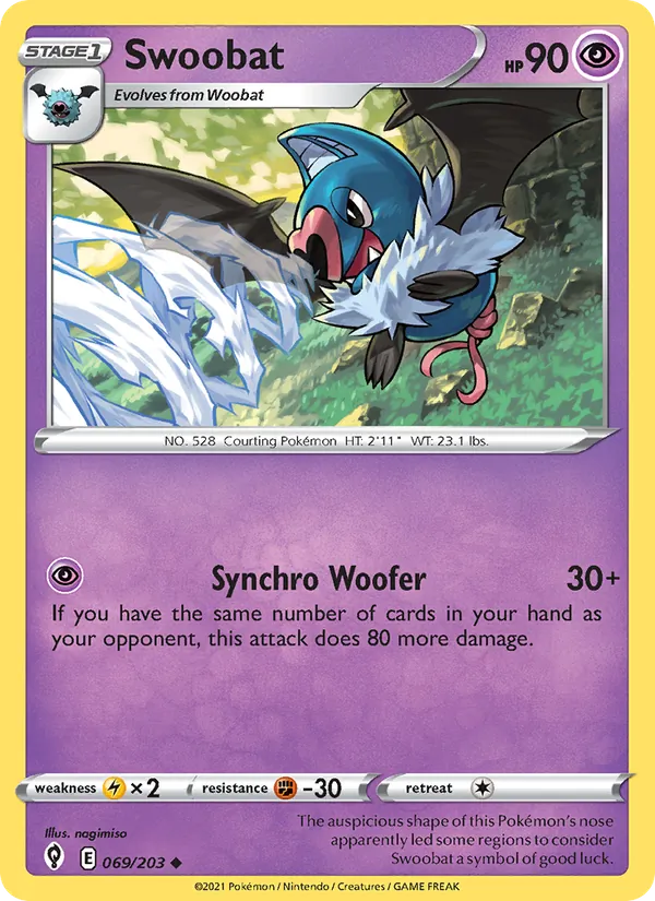 Swoobat 69/203  - Reverse Holofoil SWSH07 Evolving Skies - Uncommon