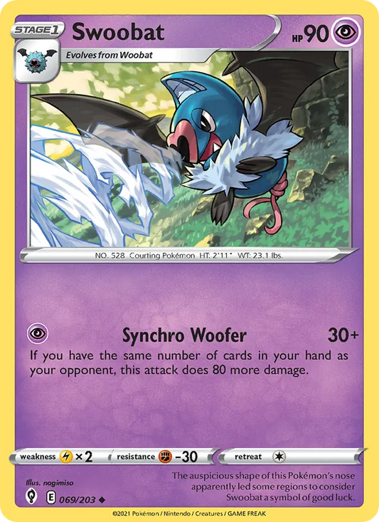 Swoobat 69/203  - Reverse Holofoil SWSH07 Evolving Skies - Uncommon