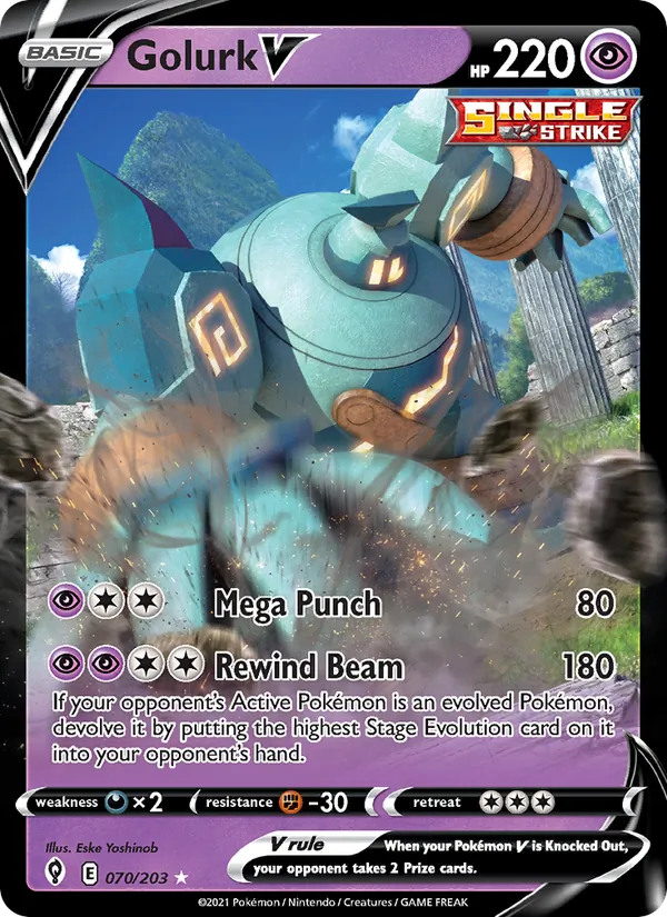 Golurk V 70/203  - Holofoil SWSH07 Evolving Skies - Holo Rare V