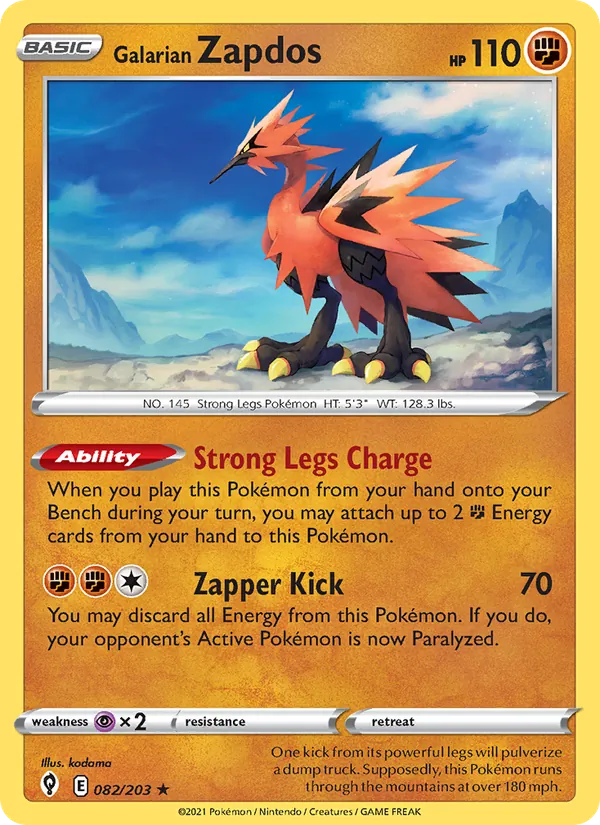 Galarian Zapdos 82/203  - Holofoil SWSH07 Evolving Skies - Holo Rare