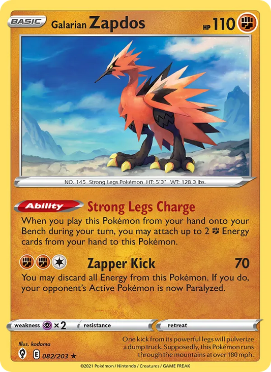 Galarian Zapdos 82/203  - Holofoil SWSH07 Evolving Skies - Holo Rare