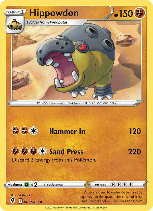 Hippowdon 85/203  - Reverse Holofoil SWSH07 Evolving Skies - Uncommon