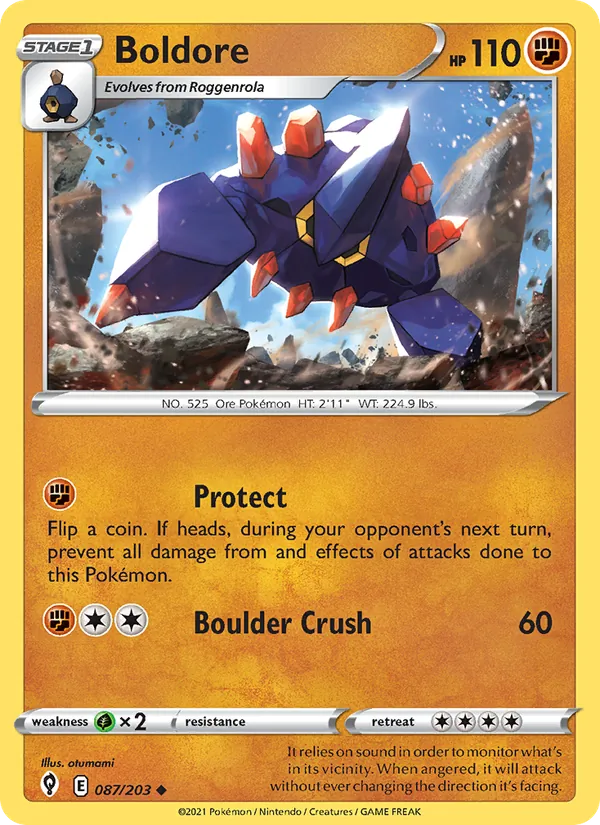 Boldore 87/203  - Reverse Holofoil SWSH07 Evolving Skies - Uncommon
