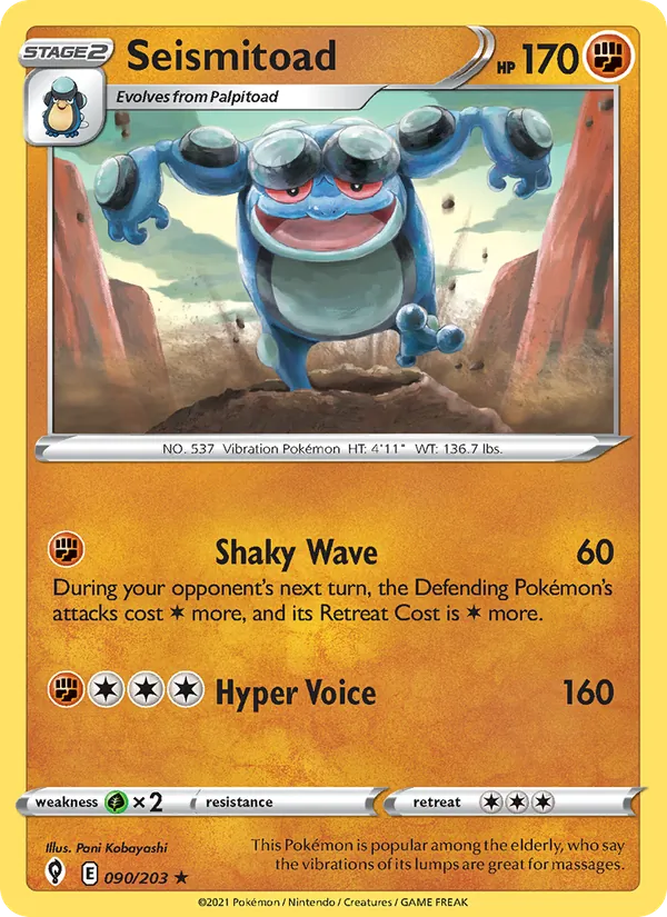 Seismitoad 90/203  - Reverse Holofoil SWSH07 Evolving Skies - Rare