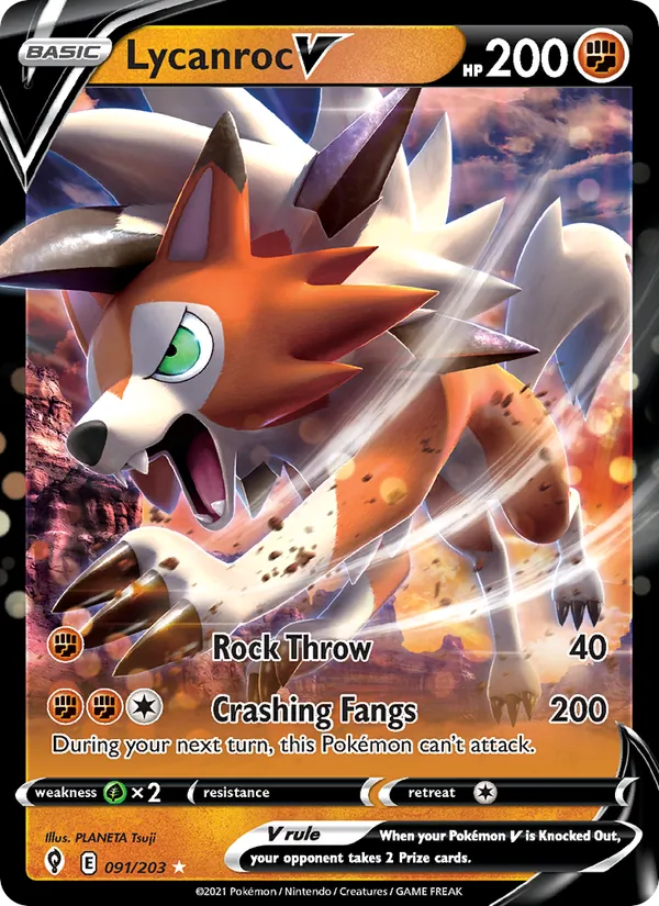Lycanroc V 91/203  - Holofoil SWSH07 Evolving Skies - Holo Rare V