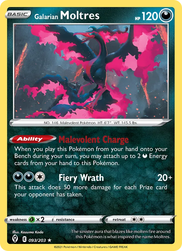 Galarian Moltres 93/203  - Holofoil SWSH07 Evolving Skies - Holo Rare