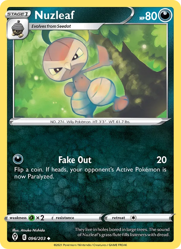 Nuzleaf 96/203  - Reverse Holofoil SWSH07 Evolving Skies - Uncommon