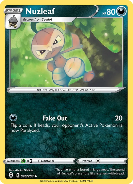 Nuzleaf 96/203  - Reverse Holofoil SWSH07 Evolving Skies - Uncommon