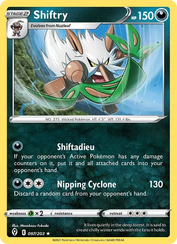 Shiftry 97/203  - Reverse Holofoil SWSH07 Evolving Skies - Rare
