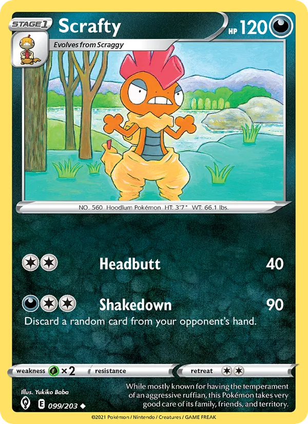 Scrafty 99/203  - Reverse Holofoil SWSH07 Evolving Skies - Uncommon