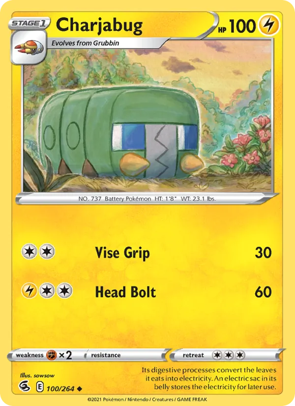 Charjabug 100/264  - Reverse Holofoil SWSH08 Fusion Strike - Uncommon