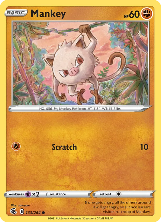 Mankey 133/264  - Reverse Holofoil SWSH08 Fusion Strike - Common