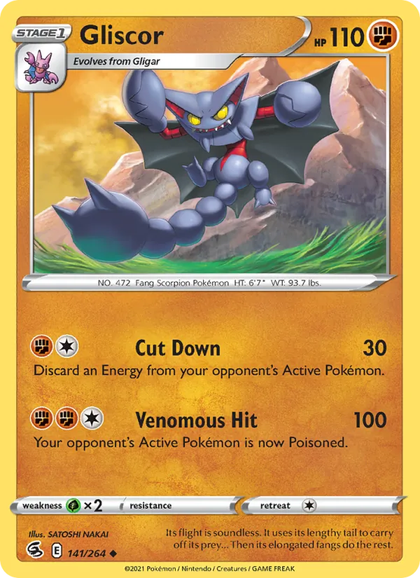 Gliscor 141/264  - Reverse Holofoil SWSH08 Fusion Strike - Uncommon
