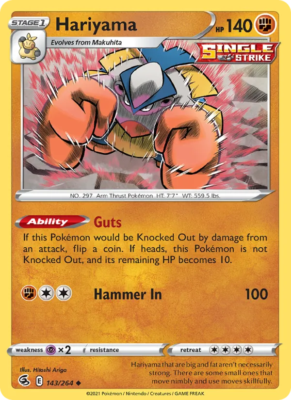 Hariyama 143/264  - Reverse Holofoil SWSH08 Fusion Strike - Uncommon
