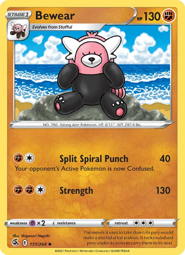 Bewear 151/264  - Reverse Holofoil SWSH08 Fusion Strike - Uncommon