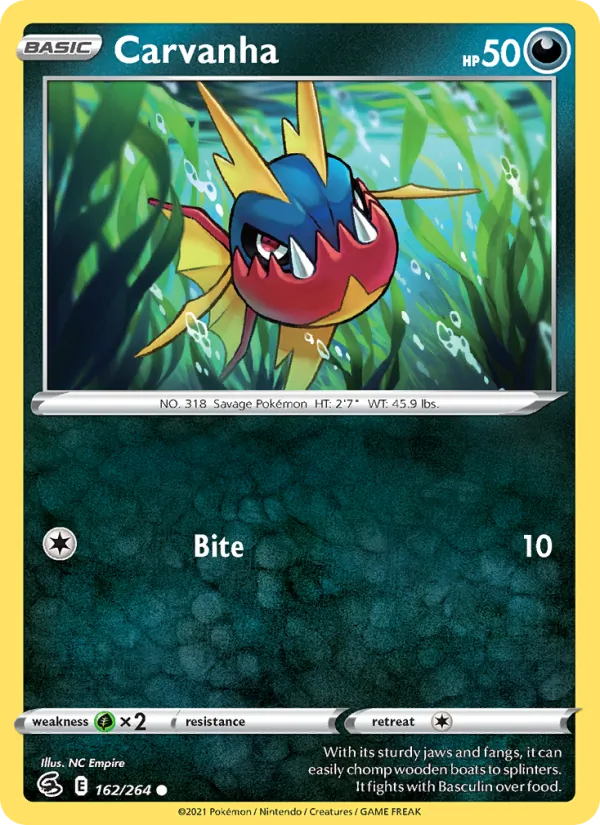 Carvanha 162/264  - Reverse Holofoil SWSH08 Fusion Strike - Common