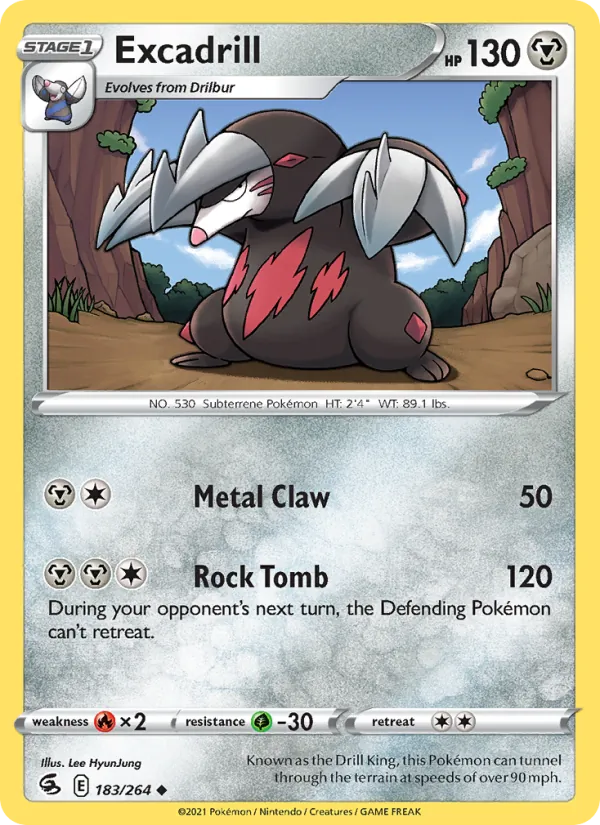 Excadrill 183/264  - Reverse Holofoil SWSH08 Fusion Strike - Uncommon