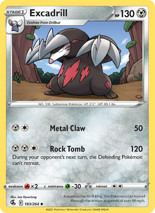 Excadrill 183/264  - Reverse Holofoil SWSH08 Fusion Strike - Uncommon