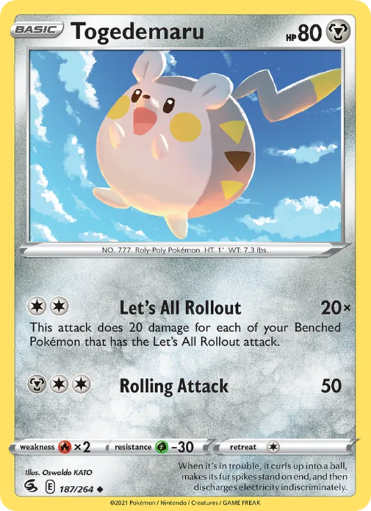 Togedemaru 187/264  - Reverse Holofoil SWSH08 Fusion Strike - Uncommon