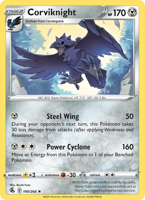 Corviknight 190/264  - Reverse Holofoil SWSH08 Fusion Strike - Rare