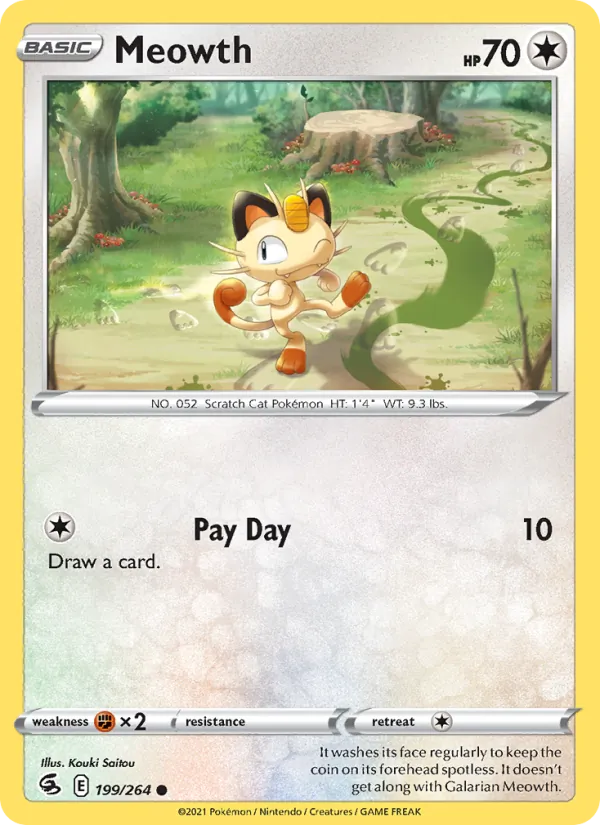 Meowth 199/264  - Reverse Holofoil SWSH08 Fusion Strike - Common