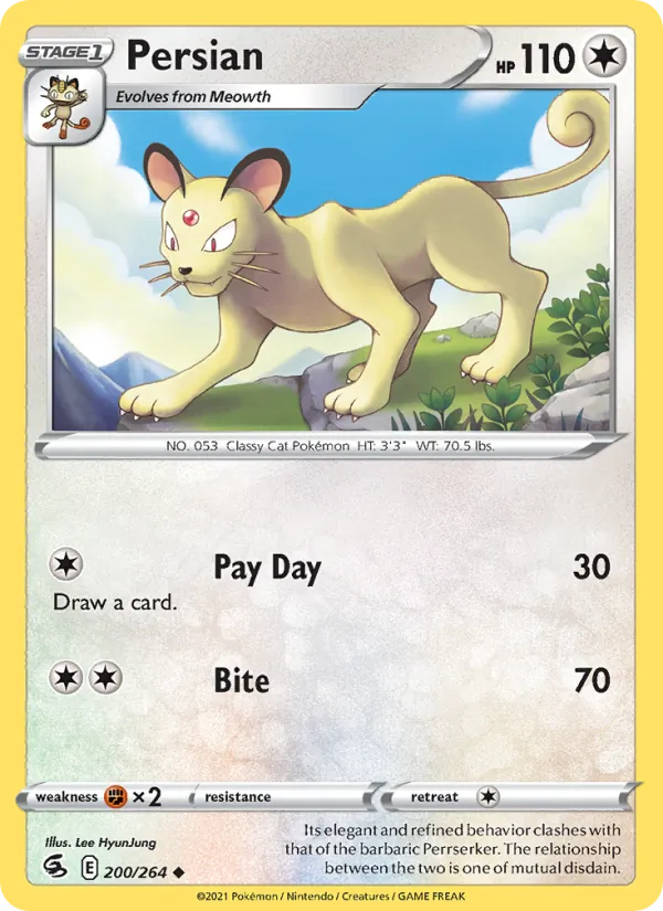 Persian 200/264  - Reverse Holofoil SWSH08 Fusion Strike - Uncommon