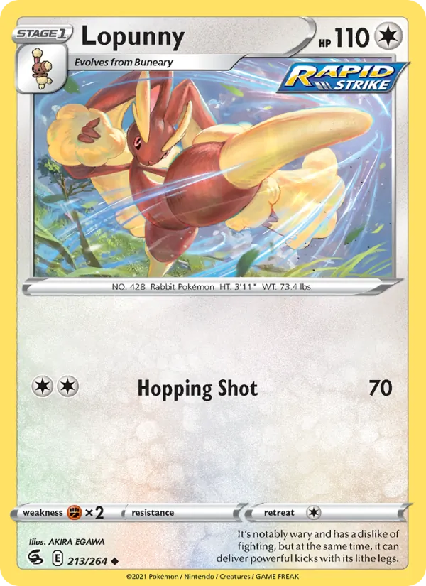 Lopunny 213/264  - Reverse Holofoil SWSH08 Fusion Strike - Uncommon
