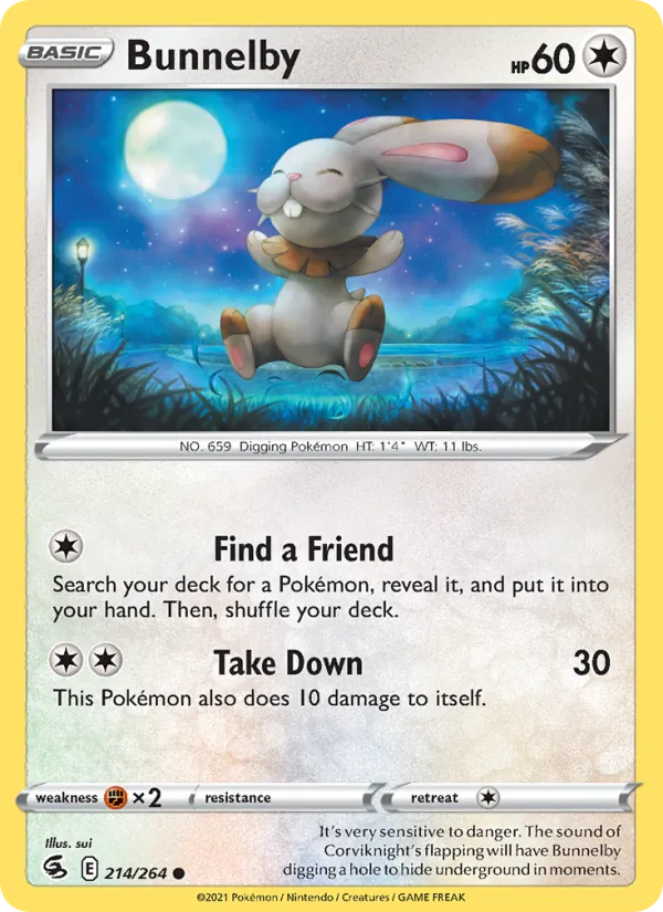 Bunnelby 214/264  - Reverse Holofoil SWSH08 Fusion Strike - Common