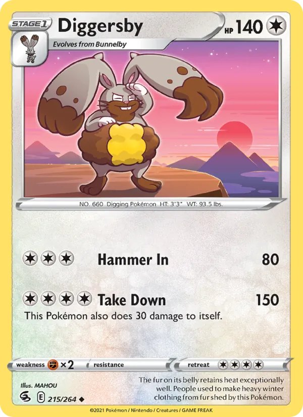 Diggersby 215/264  - Reverse Holofoil SWSH08 Fusion Strike - Uncommon