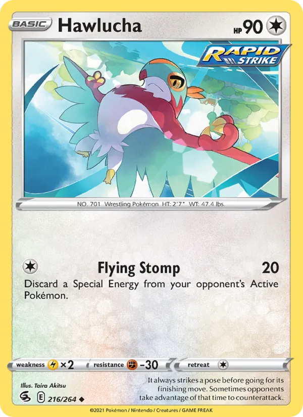 Hawlucha 216/264  - Reverse Holofoil SWSH08 Fusion Strike - Uncommon